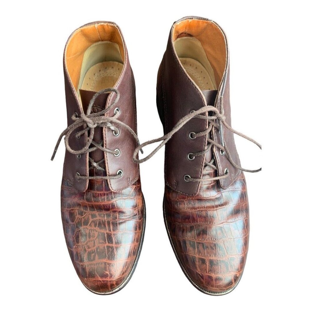 Ariat Brown Croc-Embossed Leather Ankle Boots
